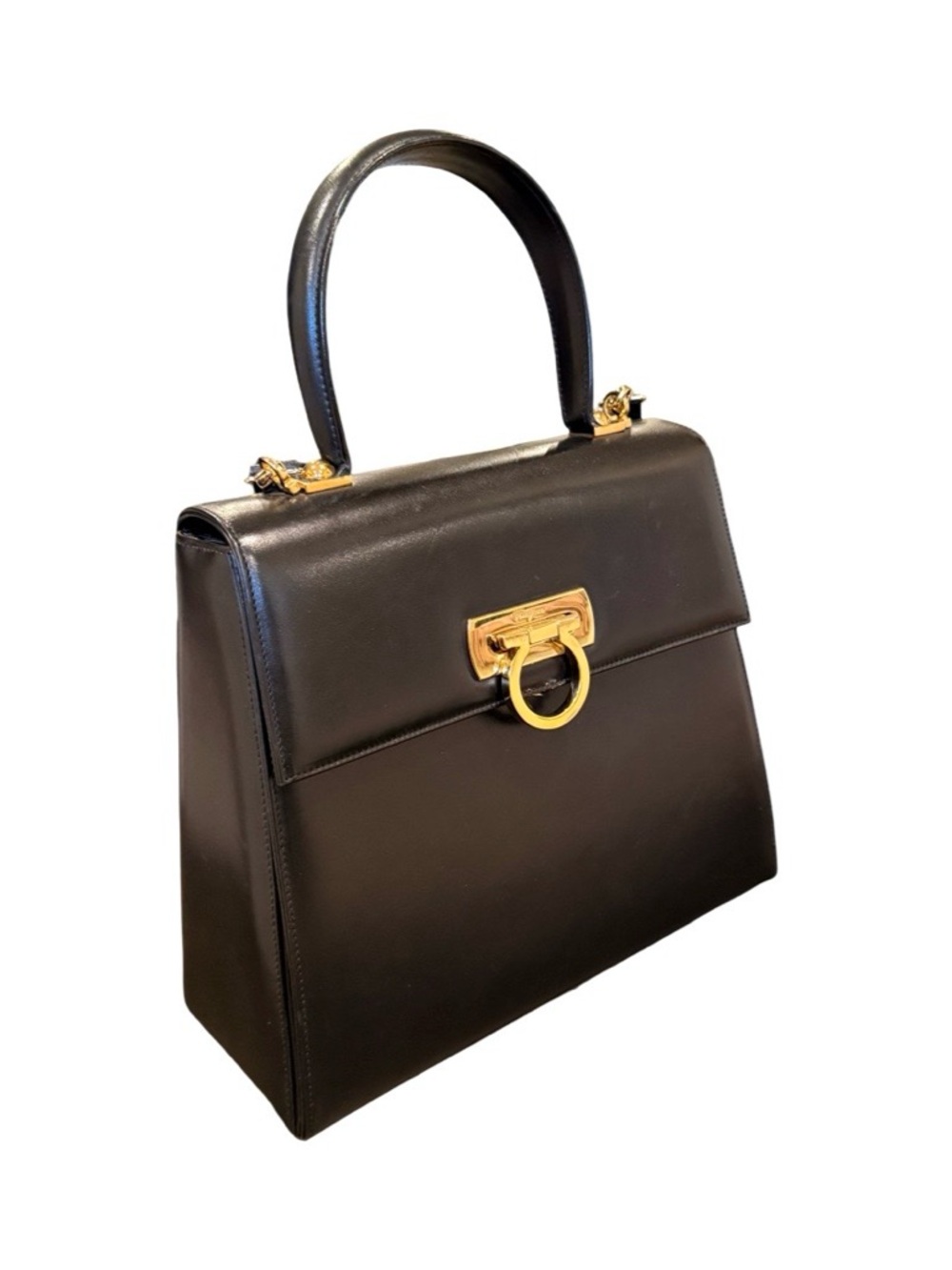 Salvatore Ferragamo Vintage Gancini Top Handle Bag Black Leather Gold Hardware - Picture 7 of 14